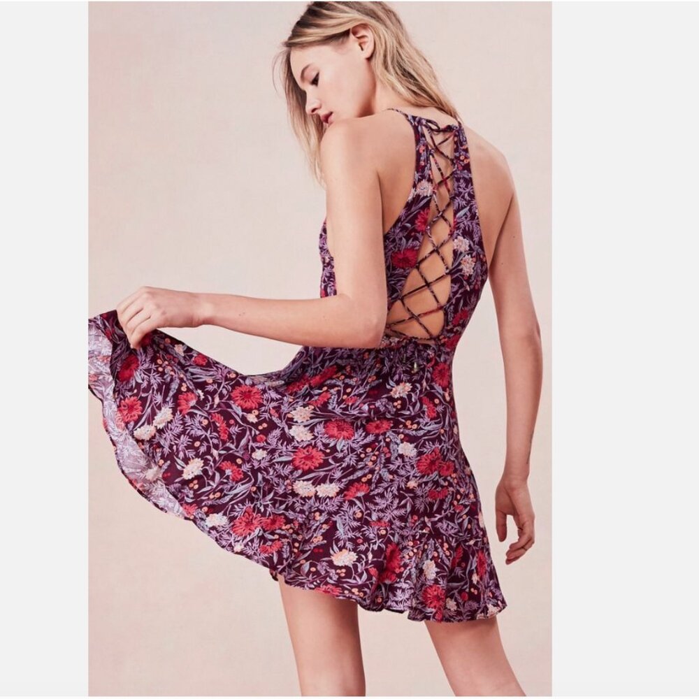 Kimchi Blue Sabina Floral Lace up Mini Dress